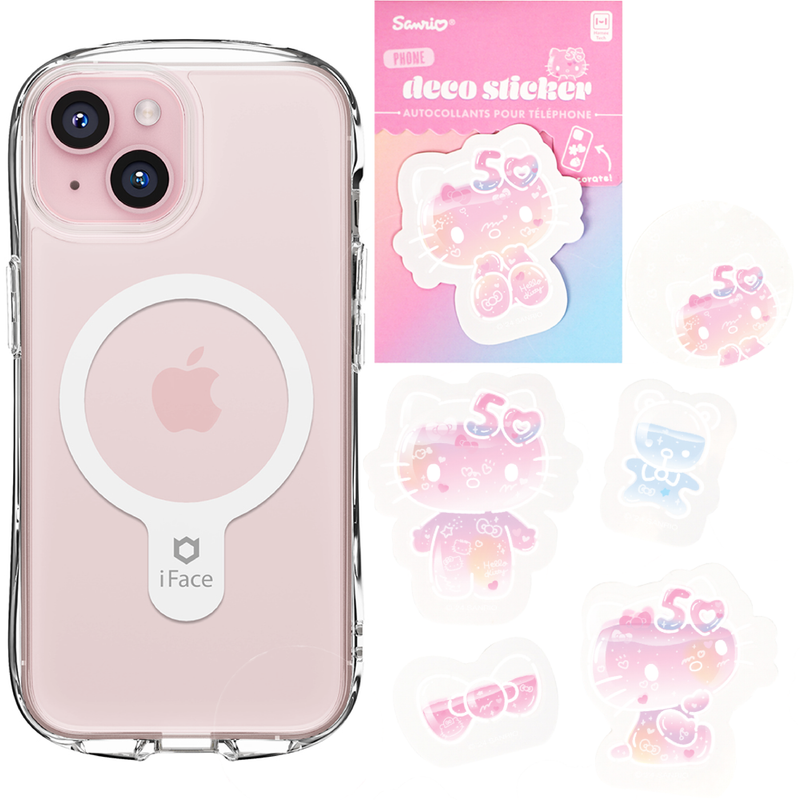 iPhone 15 Series Look in Clear MagSafe Case + Hello Kitty 50th Anniversary Deco Stickers