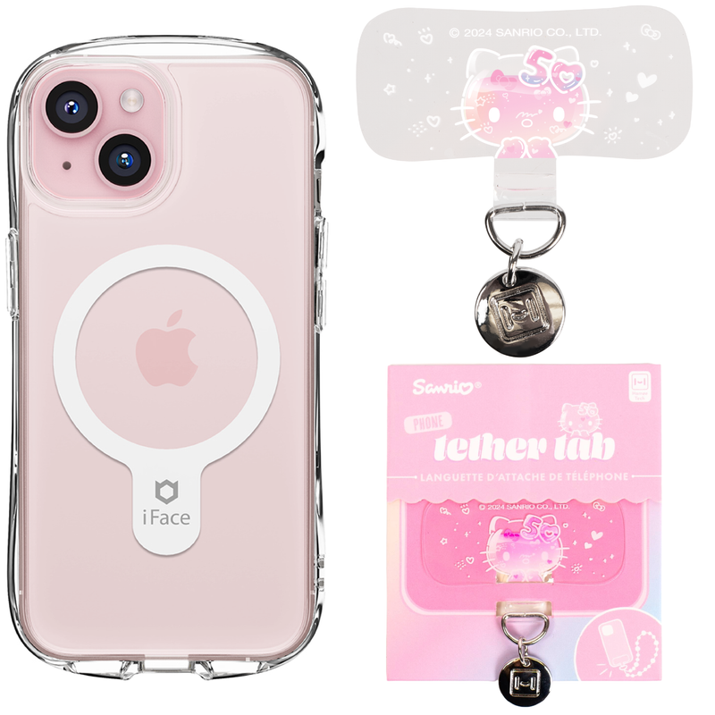 iPhone 15 Series Look in Clear MagSafe Case + Hello Kitty 50th Anniversary Tether Tab