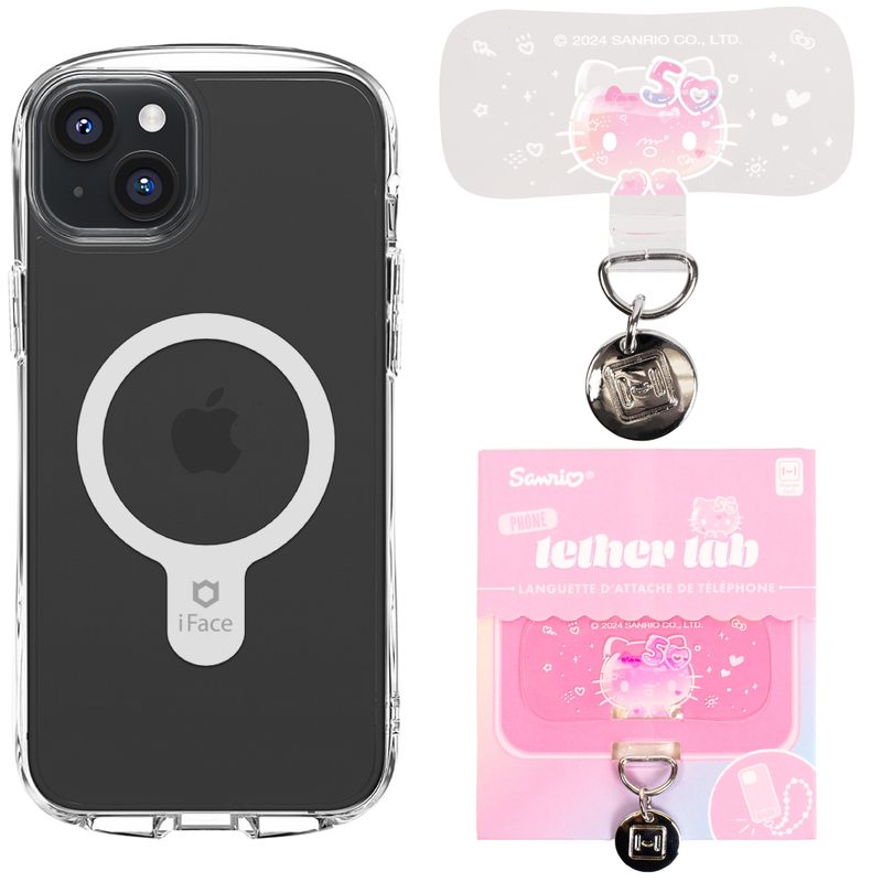 iPhone 15 Series Look in Clear MagSafe Case + Hello Kitty 50th Anniversary Tether Tab