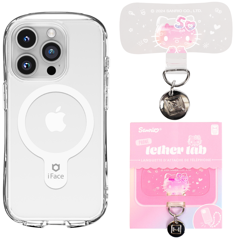 iPhone 15 Series Look in Clear MagSafe Case + Hello Kitty 50th Anniversary Tether Tab