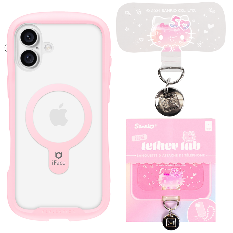 iPhone 16 Series Reflection [Sakura Pink] Case + Hello Kitty 50th Anniversary Tether Tab