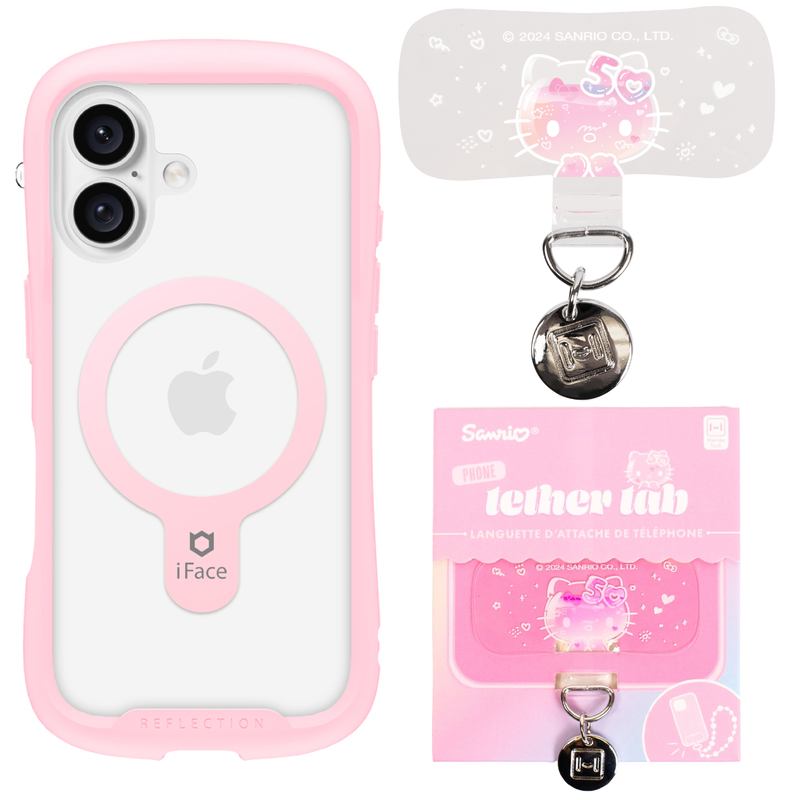 iPhone 16 Series Reflection [Sakura Pink] Case + Hello Kitty 50th Anniversary Tether Tab