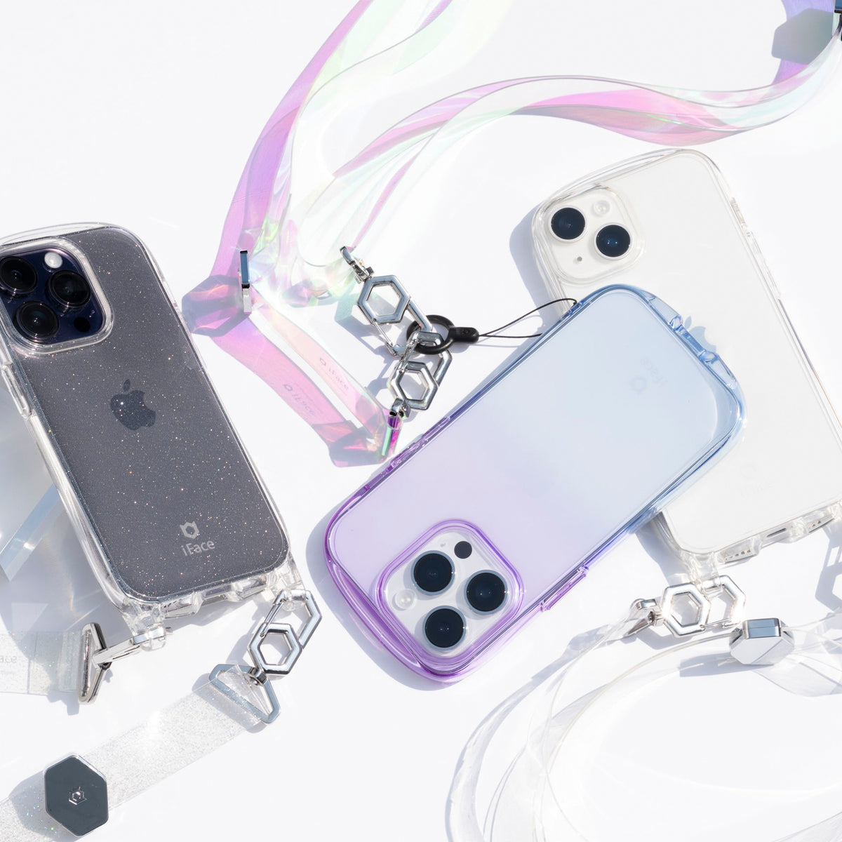 iPhone 14 and 14 Pro Crossbody Lanyard + Case Set - Clear Glitter