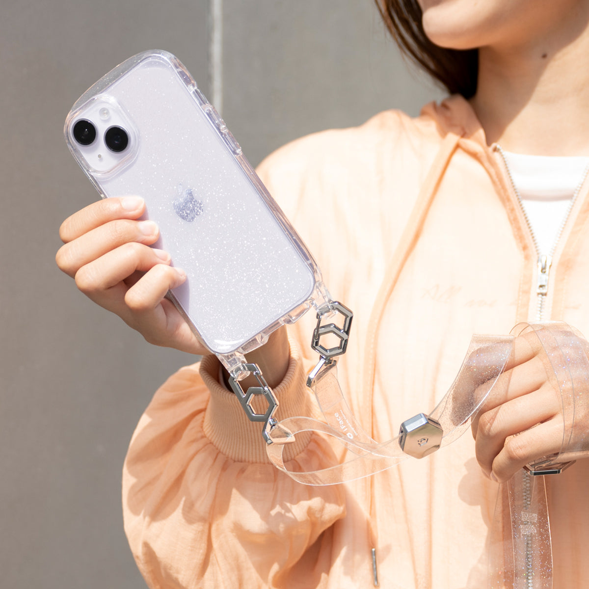 iPhone 14 and 14 Pro Crossbody Lanyard + Case Set - Clear Glitter