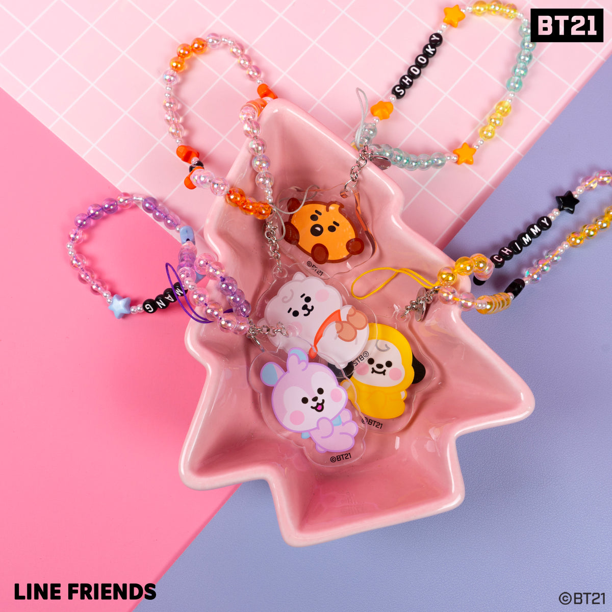 LINE Friends BT21 Beaded Charm Mobile Phone Wrist Strap - MANG