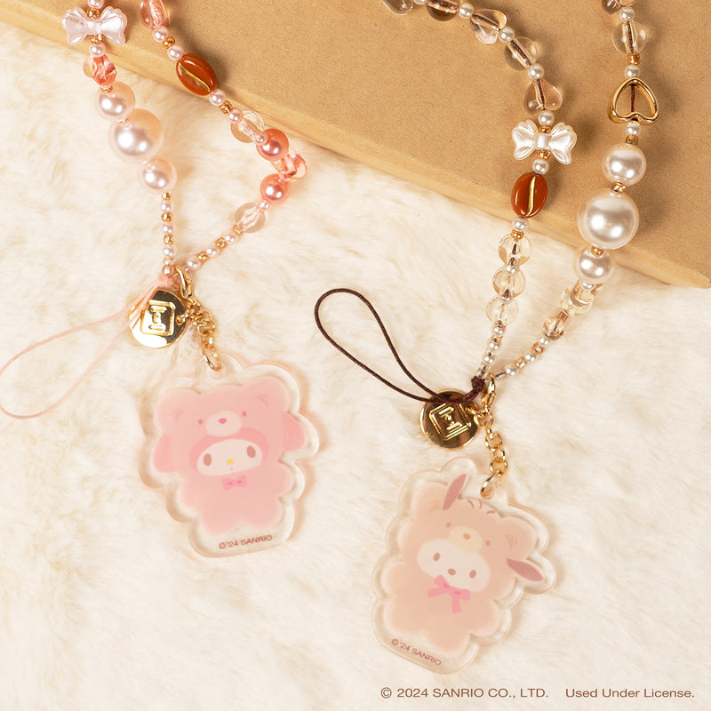 Sanrio Latte Bear Beaded Charm Mobile Phone Wrist Strap - Pochacco