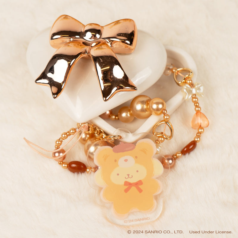 Sanrio Latte Bear Beaded Charm Mobile Phone Wrist Strap - Pompompurin