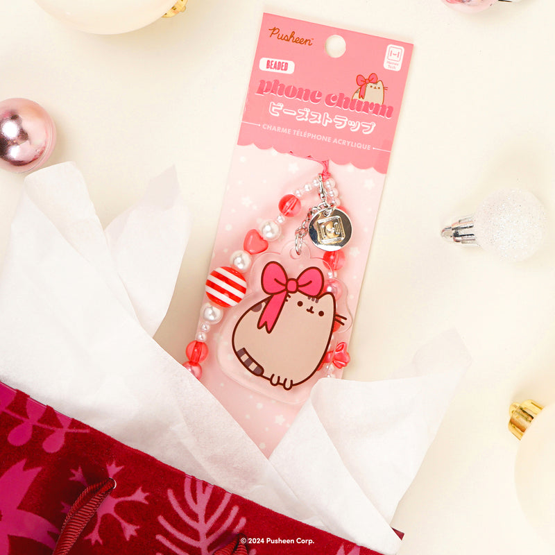 Pusheen the Cat Beaded Charm Mobile Phone Wrist Strap [Special Christmas Edition]