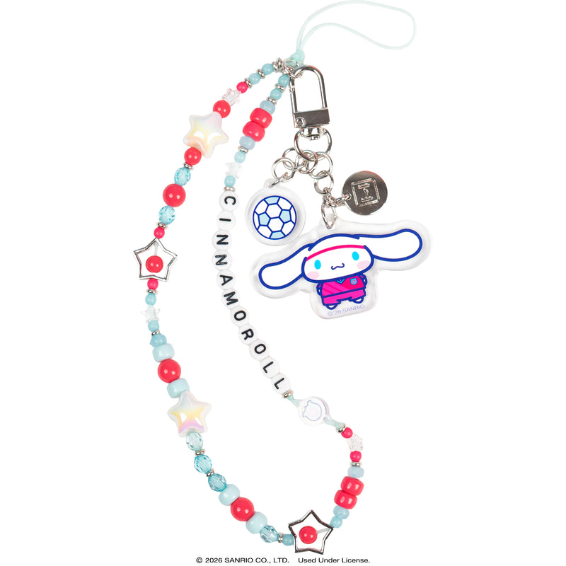 Sanrio Soccer Series Beaded Charm Mobile Phone Wrist Strap - Cinnamoro